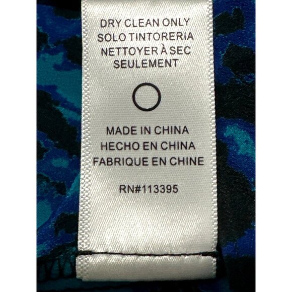 Arynk Large Blue Black Mulberry Silk Sheer Leopard Animal Print Blouse City Styl - Picture 10 of 11